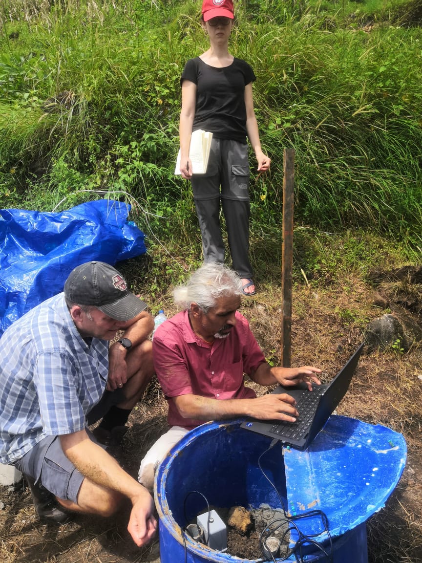 Setting up the slope stability equipment at Kabre, Myagdi district